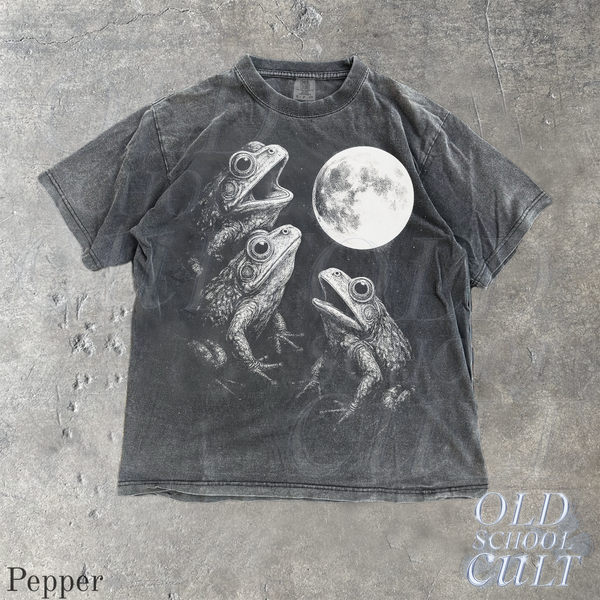 Retro Frogs Howling To Moon Graphic Tee – Retro Garment Dyed T-Shirt