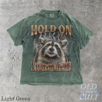 Hold On I Am Overstimulated Vintage 90s Style Funny Raccoon Graphic T-Shirt