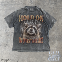 Hold On I Am Overstimulated Vintage 90s Style Funny Raccoon Graphic T-Shirt