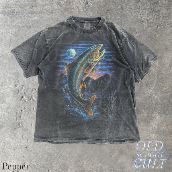Fish Vintage 90s Style Moon Graphic Fisher T-Shirt