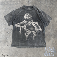 Skeleton Ripping Rib Cage Vintage 90s Style Horror Graphic T-Shirt