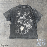 Wolf Lightning Vintage 90s Graphic T-Shirt, Retro Howling Wolf Pack Wildlife Shirt