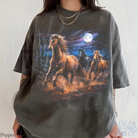 Vintage Running Horses Full Moon 90s Graphic T-Shirt