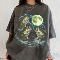 Vintage Bass Fishing Full Moon Lightning 90s Graphic T-Shirt