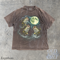 Vintage Bass Fishing Full Moon Lightning 90s Graphic T-Shirt