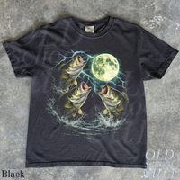 Vintage Bass Fishing Full Moon Lightning 90s Graphic T-Shirt