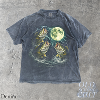 Vintage Bass Fishing Full Moon Lightning 90s Graphic T-Shirt