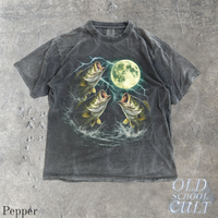 Vintage Bass Fishing Full Moon Lightning 90s Graphic T-Shirt
