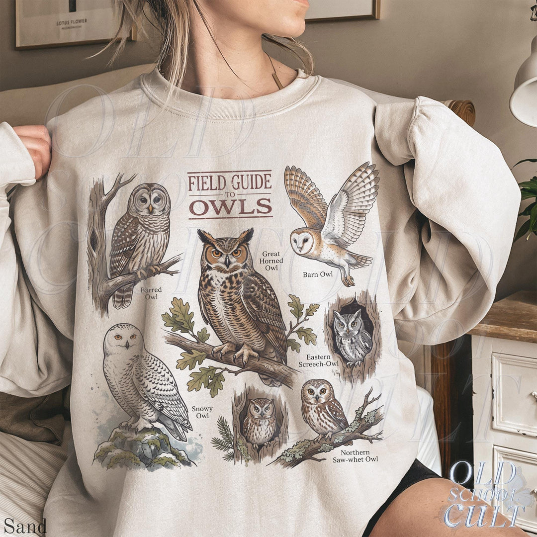 Vintage Owl Field Guide Birdwatching 90s Graphic Sweatshirt