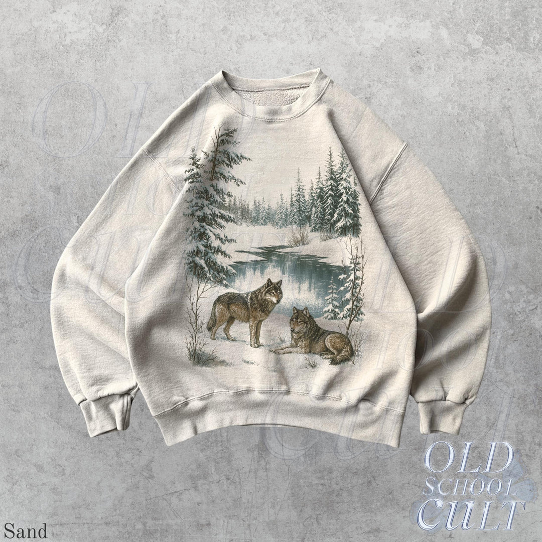 Vintage Wolves Snowy Forest Wildlife 90s Graphic Sweatshirt