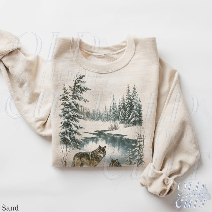 Vintage Wolves Snowy Forest Wildlife 90s Graphic Sweatshirt