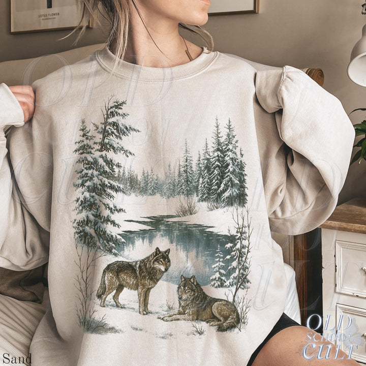 Vintage Wolves Snowy Forest Wildlife 90s Graphic Sweatshirt