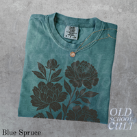 Linocut Flower Comfort Colors® Vintage Style Tshirt, Retro Block Print Peonies Shirt,Ranunculas Woodcut Stamp Tee,Cottagecore Boho Botanical