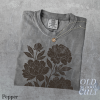 Linocut Flower Comfort Colors® Vintage Style Tshirt, Retro Block Print Peonies Shirt,Ranunculas Woodcut Stamp Tee,Cottagecore Boho Botanical
