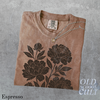 Linocut Flower Comfort Colors® Vintage Style Tshirt, Retro Block Print Peonies Shirt,Ranunculas Woodcut Stamp Tee,Cottagecore Boho Botanical