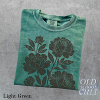 Linocut Flower Comfort Colors® Vintage Style Tshirt, Retro Block Print Peonies Shirt,Ranunculas Woodcut Stamp Tee,Cottagecore Boho Botanical