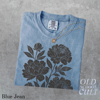 Linocut Flower Comfort Colors® Vintage Style Tshirt, Retro Block Print Peonies Shirt,Ranunculas Woodcut Stamp Tee,Cottagecore Boho Botanical