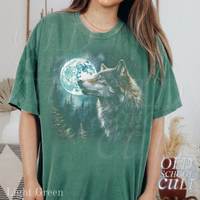 Vintage 90s Wolf Full Moon Forest Graphic T-Shirt