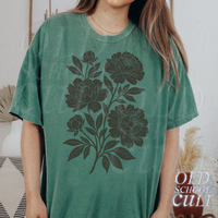 Linocut Flower Comfort Colors® Vintage Style Tshirt, Retro Block Print Peonies Shirt,Ranunculas Woodcut Stamp Tee,Cottagecore Boho Botanical