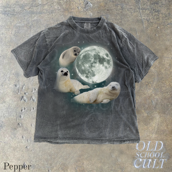 Three Baby Seal Vintage Graphic T-shirts, Retro Sea Dog Moon Tshirt, Seal Lovers, Cute Sea Dog Tee, Relaxed Washed Adult Tee, Fun Gifts
