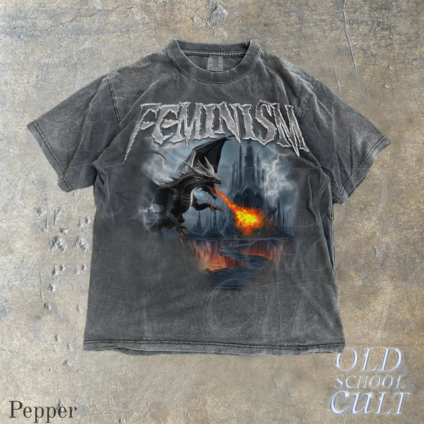 Feminism Dragon Fantasy Vintage Graphic Shirt, Retro Comfort Colors® Dragon Shirt, Feminism Shirt, Dark Art Grunge Castle Dragon Gothic Top