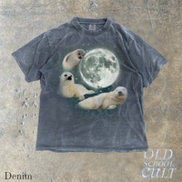 Three Baby Seal Vintage Graphic T-shirts, Retro Sea Dog Moon Tshirt, Seal Lovers, Cute Sea Dog Tee, Relaxed Washed Adult Tee, Fun Gifts