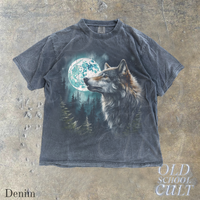Vintage 90s Wolf Full Moon Forest Graphic T-Shirt