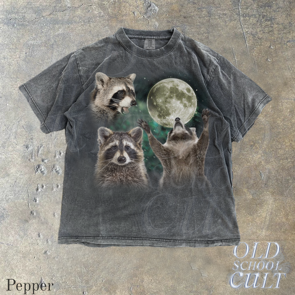 Three Raccoons Retro Graphic T-shirts, Vintage Raccoon Moon Tshirt, Raccoon Lovers, Funny Raccon Tee, Oversized Washed Tee, Silly Gifts
