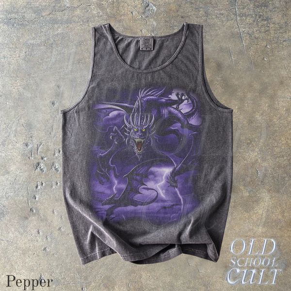 Dragon Limited Vintage 90s Style Graphic Tank Top, Dragon Graphic Comfort Colors® Dark Fantasy Retro Top, Grunge Y2k Mythical Medieval Tank Top