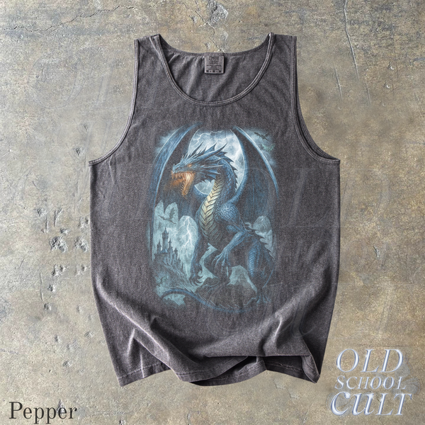 Dragon Limited Vintage 90s Style Graphic Tank Top, Dragon Graphic Comfort Colors® Dark Fantasy Retro Top, Grunge Y2k Mythical Medieval Tank Top