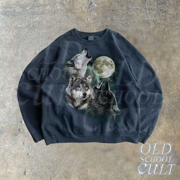 Three Wolves Howling Vintage Sweatshirt, Retro Wolf Sweater, Cute Wolf Sweater, Nature Hoodie Gifts, Cozy Warm Unisex Sweatshirt, Wolf Moon